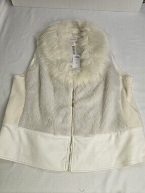 New Chico's Faux Fur & Leather Vest Cream Retails $149 Size 3